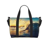 Sunset Sea Surfing Seascape Print Gym Bag for Women, Weekender Overnight Bag,Personal Item Bag, Shoulder Bag for Women Men,One Size