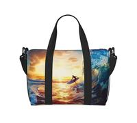 Sunset Sea Surfing Seascape Print Travel Duffel Bag, Lightweight Water-Resistant Weekender Spacious Gym & Travel Bag for Men, Women & Teens