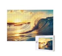 Sunset Sea Surfing Seascape Printed 300 Pieces Jigsaw Puzzle with Storage Box, Wooden Puzzle for Adults and Kids, Family Fun Decorative Game, 40x28 CM