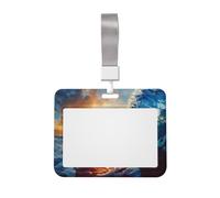 Sunset Sea Surfing Seascape Printed ID Badge Holder with Lanyard, Clear Plastic Badge Holder for Work, School, Hospital, Security - Water Resistant & Dirt Proof