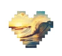 Sunset Sea Surfing Seascape Printed Jigsaw Puzzle 10.8x12.8 CM, Heart-Shaped Puzzle Challenging Game for Adults, Fun Decorative Wall Decor