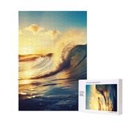 Sunset Sea Surfing Seascape Printed Jigsaw Puzzle with Storage Box, Wooden Puzzle for Adults and Kids, 300 Pieces Family Fun Decorative Game, 28x40 CM