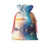 Sunset Sea Surfing Seascape Printing Cute Christmas Bag Drawstring Design 4.7x6.9 Inch For Christmas Party Birthday Gift Packaging