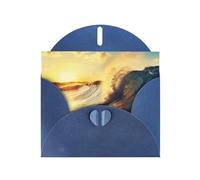 Sunset Sea Surfing Seascape Prints Pearl Paper Horizontal Festival Greeting Card for Birthday Cards and All Occasions, Blue