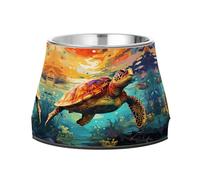 Sunset Sea Turtle Artwork Pet Bowl Non Slip Anti Skid Dog Bowls Stainless Steel Stackable Food Puppy Bowl Dishes