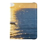 Sunset Sea with Small Boat Leather Passport and Vaccine Card Wallet Combo Passport Case Travel Documents Wallet Passport Cover with RFID Blocking for Men and Women Waterproof