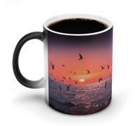 Sunset Seagulls Color Changing Mug Heat Sensitive Ceramic Coffee Cups Novelty Heat Activated Cup 12 Oz Magic Mug for Office Home Use, Unique Gift Idea for Coffee Tea Drinkers