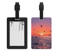 Sunset Seagulls Luggage Tags for Suitcases with Durable Loop Privacy Cover ID Label Travel Bag Cute Luggage Identifiers for Women Men Travel Backpack Traveling Accessories