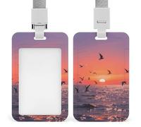 Sunset Seagulls Retractable ID Badge Holder with Lanyard - Vertical Badge Reel,Keychain Clip,Name Tag Id Card Holder Protector for Nurse Officer Teacher Security Staff Women Men