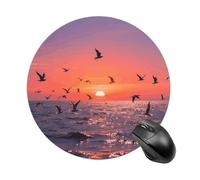 Sunset Seagulls Round Mouse Pad Cute Small Computer Mouse Mat Non-Slip Rubber Base Gaming Mousepad for Wireless Mouse, Gaming, Office, Laptop, Women, Men