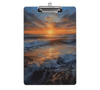 Sunset Seascape Clipboard, A4 Acrylic Clipboard with Hanging Hole, Ultra-Light Clip Board - Holds 100 Sheets, Shatterproof Document Holder for Office, 12.5" X 8.5"