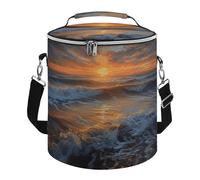 Sunset Seascape Lunch Bag, 15L Portable Leakproof Picnic Basket with Shoulder Strap, Insulated Picnic Cooler Bag for Camping, Beach, Hiking & Groceries