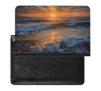 Sunset Seascape Passport Holder with 3 Card Slots, Portable PU Leather Travel Wallet, Slim Protective Cover for Passport, ID, Credit Cards