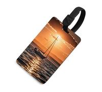 Sunset Seascape Sailboat Floating Luggage Tag TPU Bag Tag Travel Airplane Essentials Personalized Luggage Tags Holder with Lanyard Name Id Identifier Card for Suitcase Backpack Toolbox