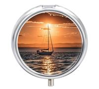 Sunset Seascape Sailboat Floating Small Pill Box 3 Grids Travel Pill Case Portable Daily Pill Organizer with Anti-Mixing Design Easy to Retrieve Meds for Medication, Vitamin, Supplements