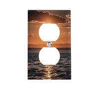 Sunset Seascape Sailboat Floating Switch Plate Durable Stainless Steel Electrical Outlet Covers Unbreakable Modern Edge Decorative Duplex Wall Plates for Bedroom Kitchen Home