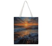Sunset Seascape Tote Bag, Aesthetic Canvas Tote Bag Reusable Grocery Shopping Bag for Women Men