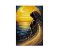 Sunset Seaside Girl Oil Painting Poster Poster Vintage Art, Wall Canvas, Decoration Aesthetic, Living Room, Kids Room Dormitory, Cafe, Bathroom, Suitable for Bedroom, Gym, Cool Classic 24x36inch(60x90