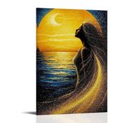 Sunset Seaside Girl Oil Painting Poster Poster Vintage Art, Wall Canvas, Decoration Aesthetic, Living Room, Kids Room Dormitory, Cafe, Bathroom, Suitable for Bedroom, Gym, Cool Classic 12x18inch(30x45