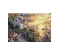 Sunset Seaside Haven Lighthouse Blooms Sailing Dreams Puzzle Wooden Jigsaw Puzzles Difficult Games for Adults 1000 Piecing