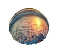 Sunset Seaside Shower Cap for Women Men, Adjustable Reusable Shower Bonnet Double Layer Waterproof Bath Caps, EVA Lining, Elastic Band Hair Cap for All Hair Lengths