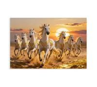 Sunset Seven Running Horses Vastu Canvas Wall Art Print White Horses for Home Office Prosperity Decor, 20x30inch(50x75cm) Unframe