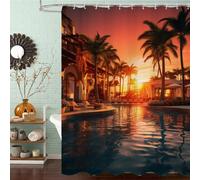 Sunset Shower Curtain 120 x 200 cm, Waterproof Fast-Drying Polyester Fabric, Extra Long Shower Curtain with Weighted Bottom & 12 Hooks Washable Bathroom Curtains for Wet Room Tub, Burnt Orange J8-444