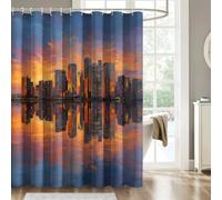 Sunset Shower Curtain, Chicago City Skyline Bathroom Decor, Wet Room Bath Accessories, Polyester Fabric Shower Curtain 12 Hooks, Anti Mould Waterproof, 180 x 200 (BG277)