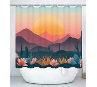 Sunset Shower Curtain for Bathroom, Curtain Includes 12 Pcs Hooks, Waterproof Polyester Fabric, Rustproof Eyelets, Weighted Hem, Machine Washable, Quick Dry, Bathroom Decor H130 x W180cm Plant J#117