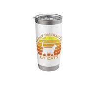 Sunset Silhouette Art, Easily Distracted By Cats Stainless Steel Insulated Tumbler