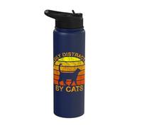 Sunset Silhouette Art, Easily Distracted By Cats Stainless Steel Insulated Water Bottle