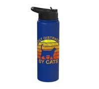 Sunset Silhouette Art, Easily Distracted By Cats Stainless Steel Insulated Water Bottle