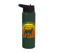Sunset Silhouette Art, Easily Distracted By Cats Stainless Steel Insulated Water Bottle
