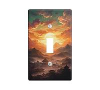 Sunset Single Light Switch Cover Plate, Oriental Scenic Mountains Clouds Fall Orange Plastic Standard Size Toggle Light Switch Cover for Bedroom Bathroom Kitchen Entrance Decor (Single)