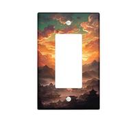 Sunset Single Rocker Light Switch Cover, Oriental Scenic Mountains Clouds Fall Orange Plastic Standard Size Accents Wall Switch Plates for Home Living Room New Apartment Decor
