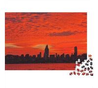 Sunset Skyline View 1000 Pieces Puzzles Beautiful View Red Sky City Silhouette Decoration Puzzle Educational Game Gifts Puzzles for Adults Jigsaw Puzzles for Adults 38x26cm/1000pcs