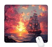 Sunset Small Mouse Mat 12.60×10.24×0.12 Inch,2026 New Year Gaming Mousepad Boat Mini Desk Pad with Non-Slip Base and Stitched Edge,for Wireless Mouse,Laptop,Office Home,Washable,Roll-up,Gift Men D-800