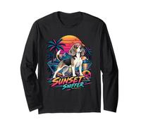 Sunset Sniffer Retro Beagle 80s Art Long Sleeve T-Shirt