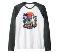 Sunset Sniffer Retro Beagle 80s Art Raglan Baseball Tee