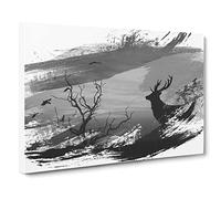Sunset Stag and Birds Landscape V1 Canvas Print | Gallery Wrapped 30mm Frame Wall Art | 30x20 inches | Ready to Hang | Modern Animals Picture | Living Room Bedroom Lounge Office