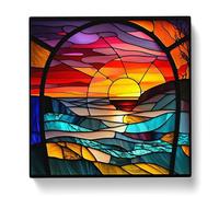 Sunset Stained Glass Effect Canvas Print | Gallery Wrapped 30mm Frame Wall Art | 20x20 inches | Ready to Hang | Modern Landscape Picture | Living Room Bedroom Lounge Office