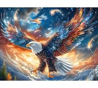 Sunset Starry Sky Flying Bald Eagle 1000 Pc Classic Jigsaw Puzzle Animal Pet Puzzle for Adults Hard Challenging Hobby Home Decor Poster High-grade Rigid Cardboard 1000 PCS