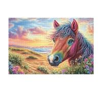Sunset Steed 1000 Piece Jigsaw Puzzle for Adults Equine Beach Glow Lunch Break Activity Quick Escape No Duplicate Pieces for Busy Professionals 1000 PCS