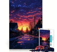 Sunset Street Scene 1000 Piece Jigsaw Puzzle for Teenagers Smart Game Relaxed Mind Pattern Assembly Santa Wish List (38x52cm)