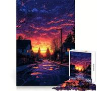 Sunset Street Scene 1000 Pieces Puzzles for Teenagers Boost Recall Relaxing Fun Accurate Edge Thoughtful Gift (50x75cm)