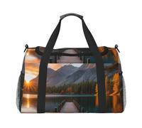 Sunset Stunning Lake Bridge Print Travel Duffel Bag for Men & Women, Foldable Travel Bags and Spacious Weekender Tote Bag for Storage Toiletry Luggage Personal Item, Black, L