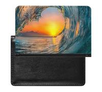 Sunset Sun, Sea water, Great Ocean Waves Swirl Women's Passport Protector, Men's Passport Protector, PU Travel Passport Protector for Women Men Worker 5.8 x 3.9 x 0.4 inch