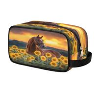 Sunset Sunflower Horse Toiletry Bag for Travel, Cosmetic Makeup Bag Waterproof Polyester Shaving Bag for Men Women Kids, Portable Organizer for Bathroom Gym Vacation