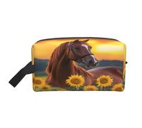 Sunset Sunflower Horse Toiletry Bag Travel Cosmetic Bag Large Capacity Makeup Bag Portable Organizer Pouch Oxford Fabric Waterproof Storage Bag for Women Men Travel Gym