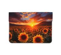 Sunset Sunflower Laptop Sleeve 13 Inch PU Leather Case Protective Farm Laptop Bag Water Resistant Computer Case Tablet Carrying Bag for Women Men